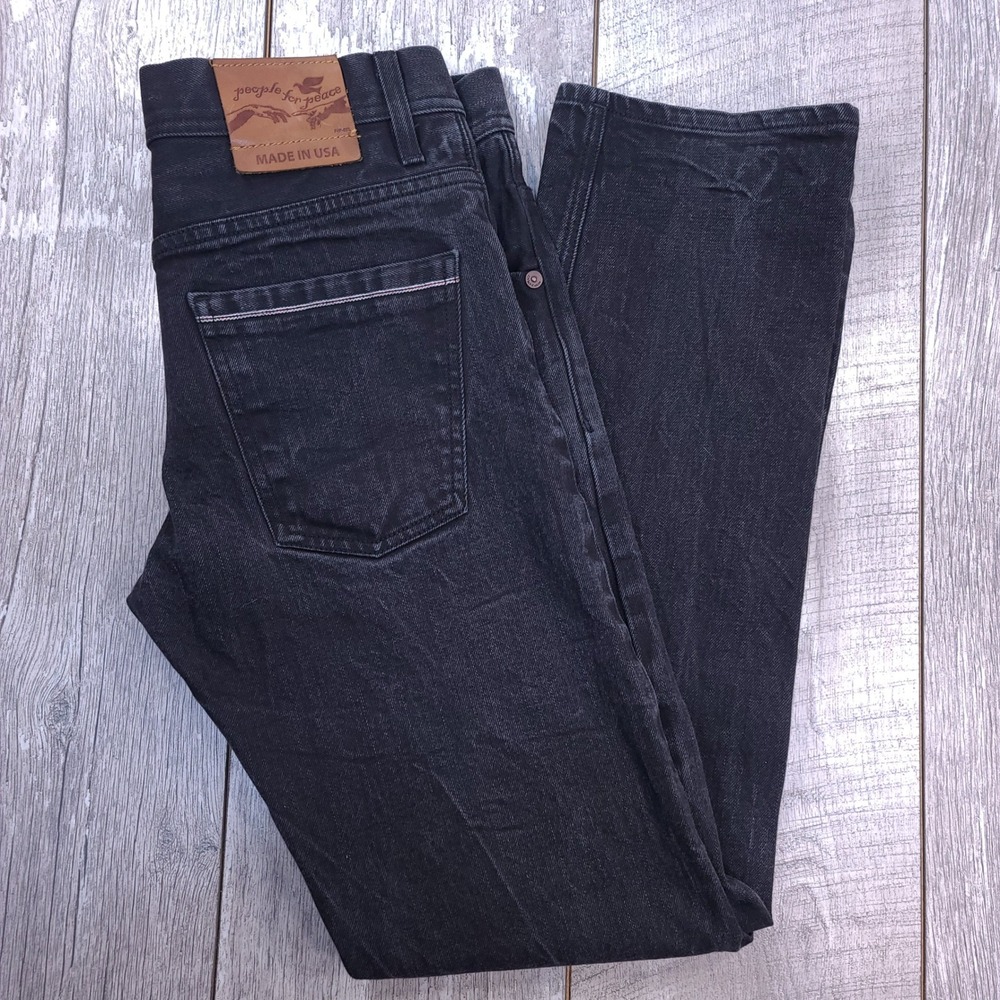 People For Peace Jeans Mens Size 33x34 Black Straight Leg Selvedge Made in USA
